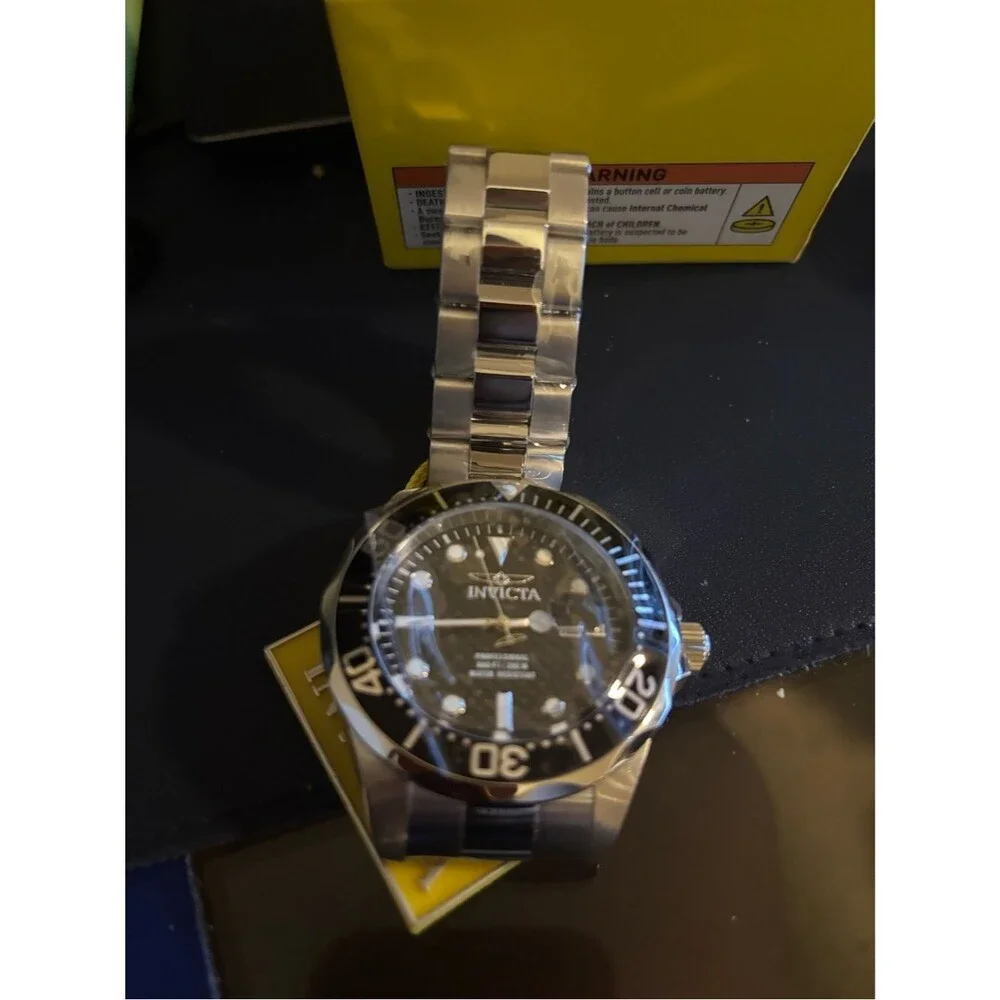 Invicta Silver Watch with Black Dial and Bezel